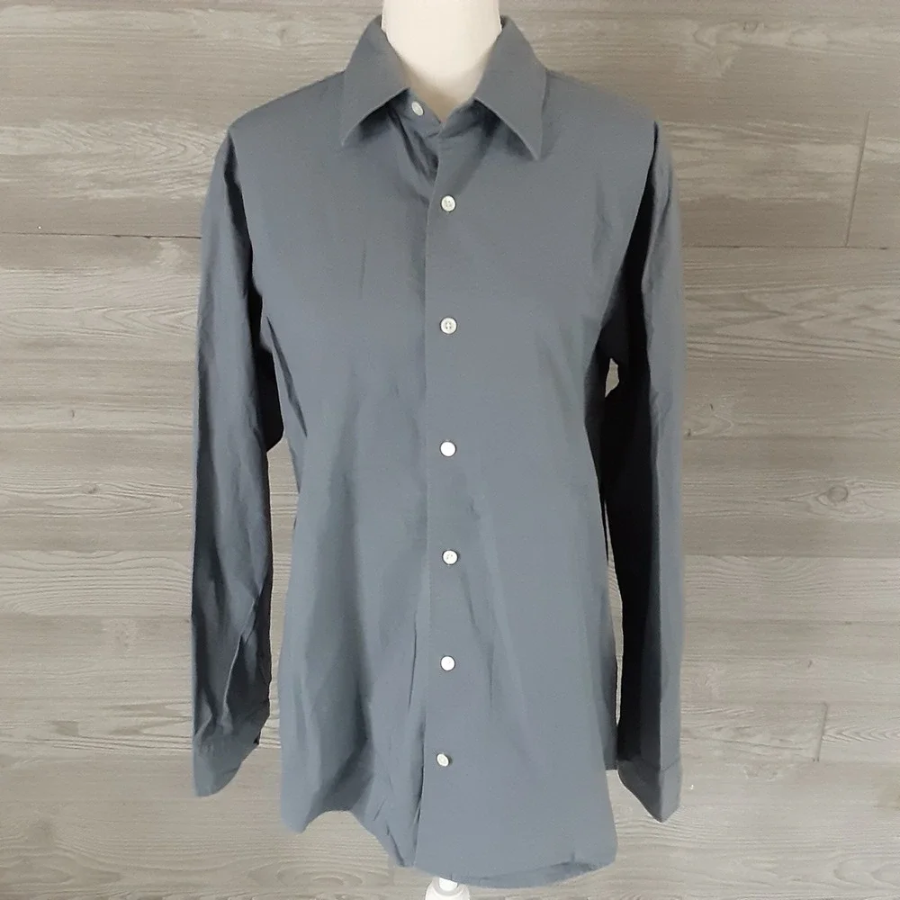 Banana Republic Mens Stretch Classic Button Down Shirt Blue Gray Size L Long Slv